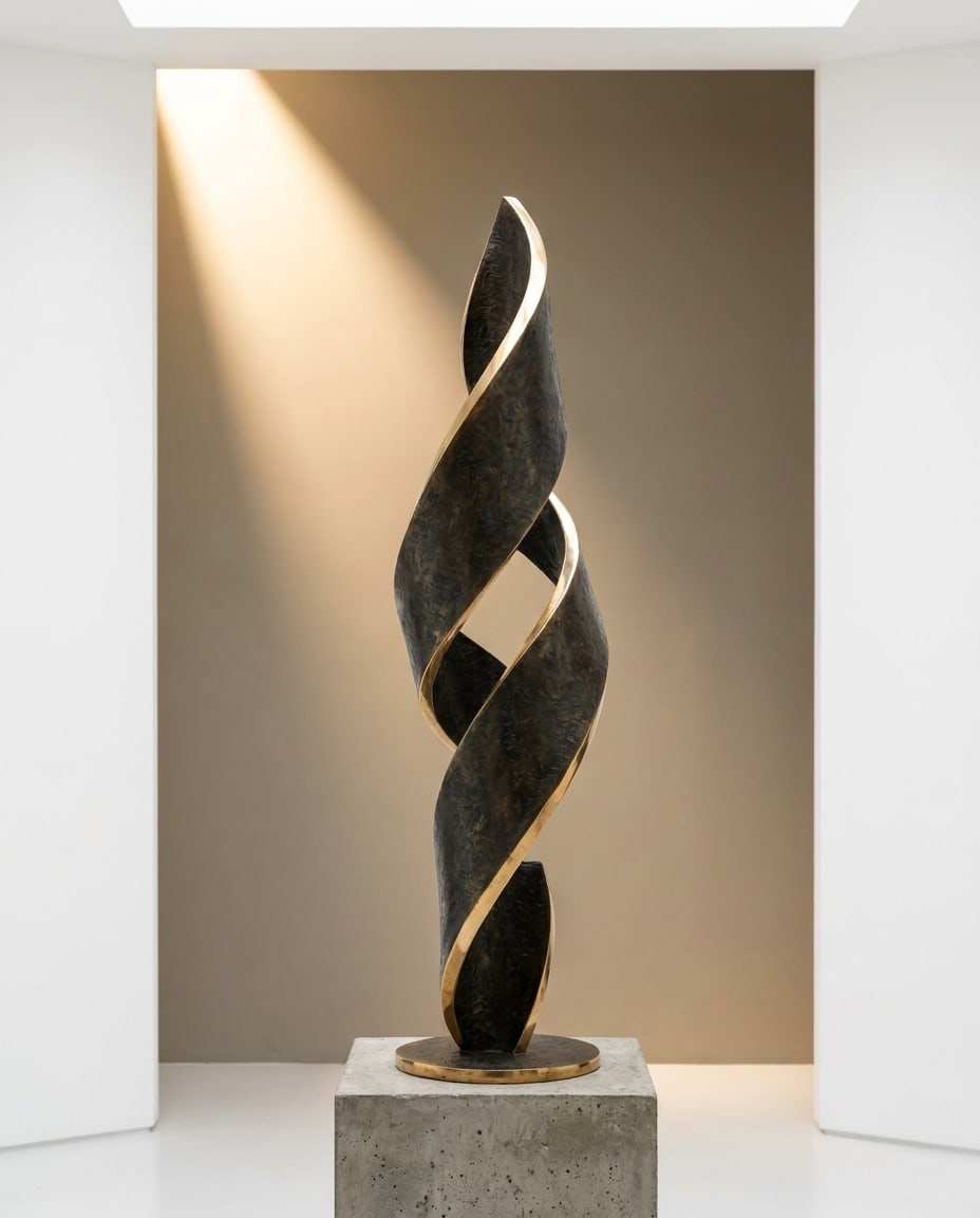 Sculpture en bronze patiné, forme verticale érodée