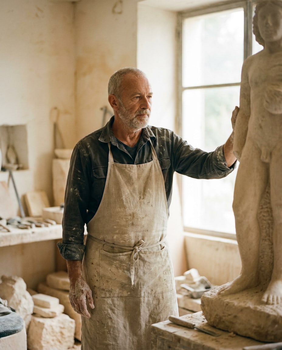 Portrait d'Augustin Møller dans son atelier